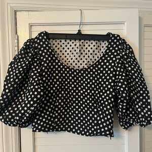 Free People Polka Dot Bubble Sleeve Blouse